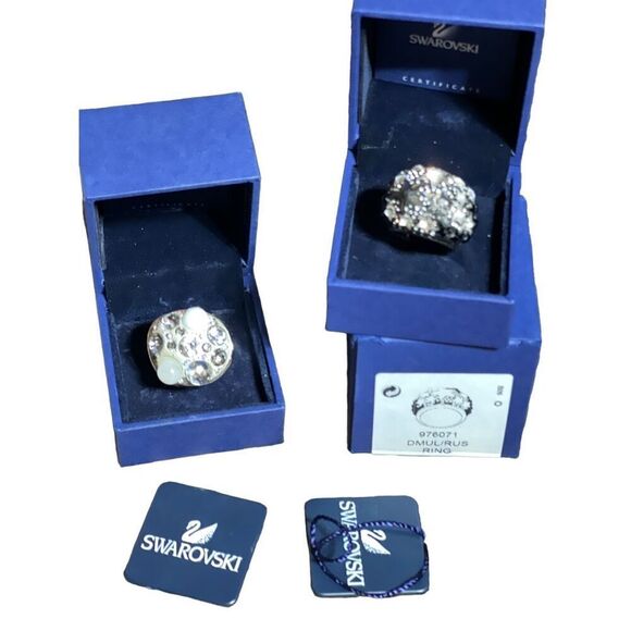 Swarovski Crystal Dome Rings Fizz Pearl Size Small Lit Of 2 - Picture 1 of 8